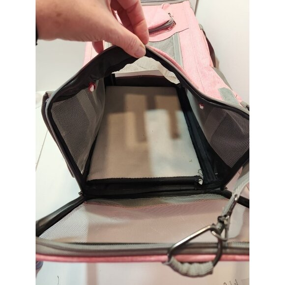 Pink & Grey Small/Medium Pet Carrier 17" x 12" x 12" Soft Sided Travel Approved - Picture 5 of 10